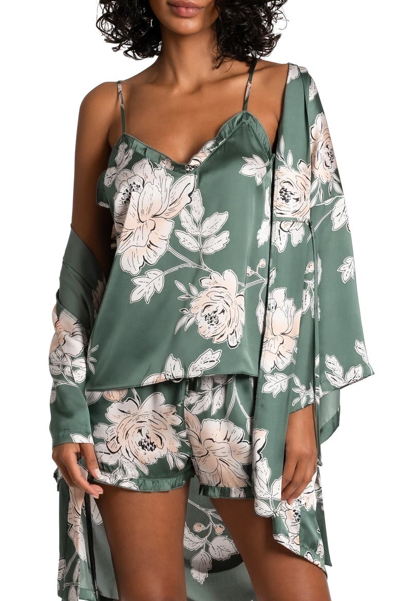 Fiji Floral Ruffle Trim Print Satin Short Pajamas, Alternate, color, SIMPLE FLORET