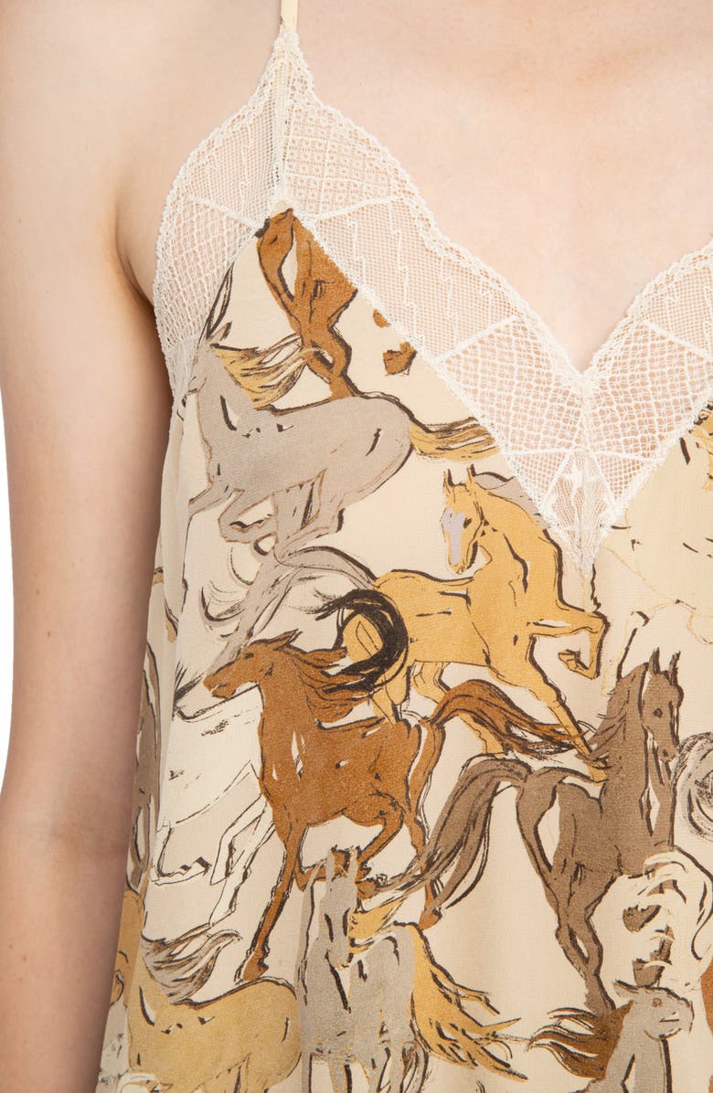 Zadig & Voltaire Christy Horse Print Crêpe de Chine Silk Camisole, Alternate, color, Ecru