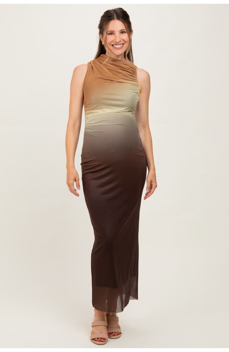 PinkBlush Ombre Mesh Ruched Sleeveless Midi Dress, Main, color, Brown
