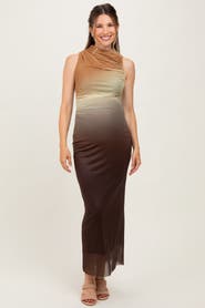PinkBlush Ombre Mesh Ruched Sleeveless Midi Dress