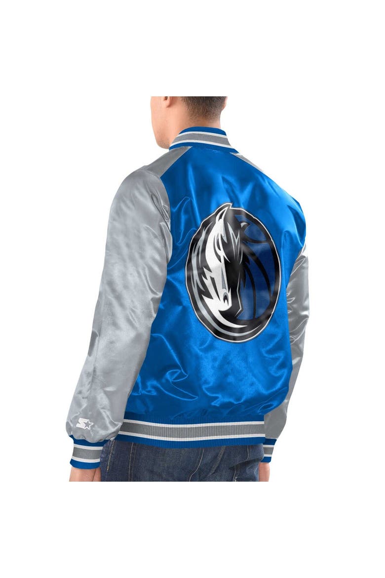 Men's Starter Blue/Silver Dallas Mavericks Renegade Satin Full-Snap Varsity Jacket, Alternate, color, Blue