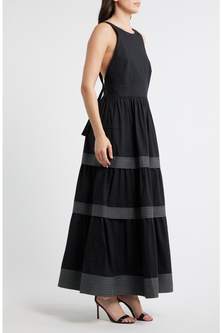 Open Back Cotton Poplin Midi Dress, Alternate, color, BLACK
