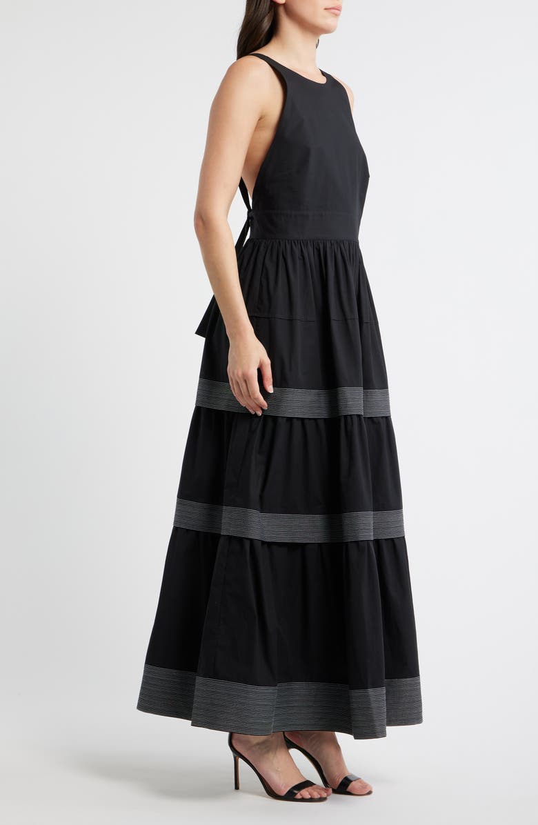 BOSS Orange Open Back Cotton Poplin Midi Dress, Alternate, color, Black