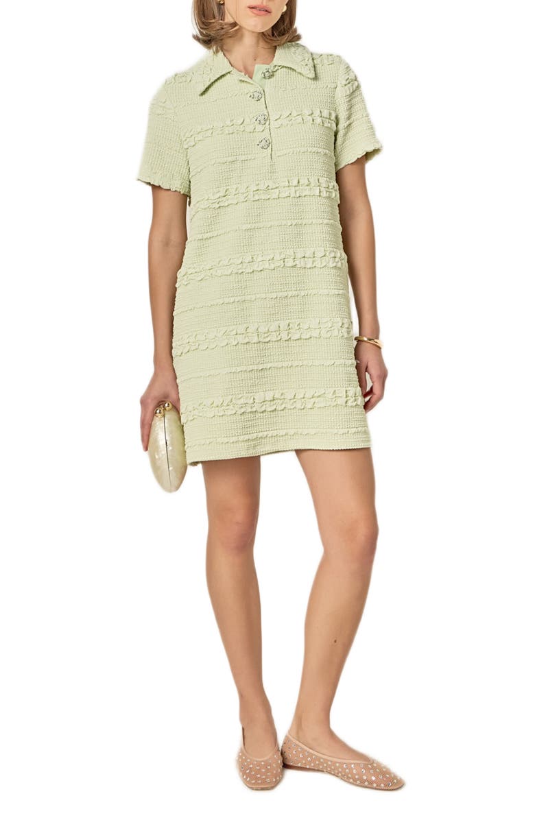 English Factory Embroidered Stretch Polo Minidress, Main, color, Pistachio