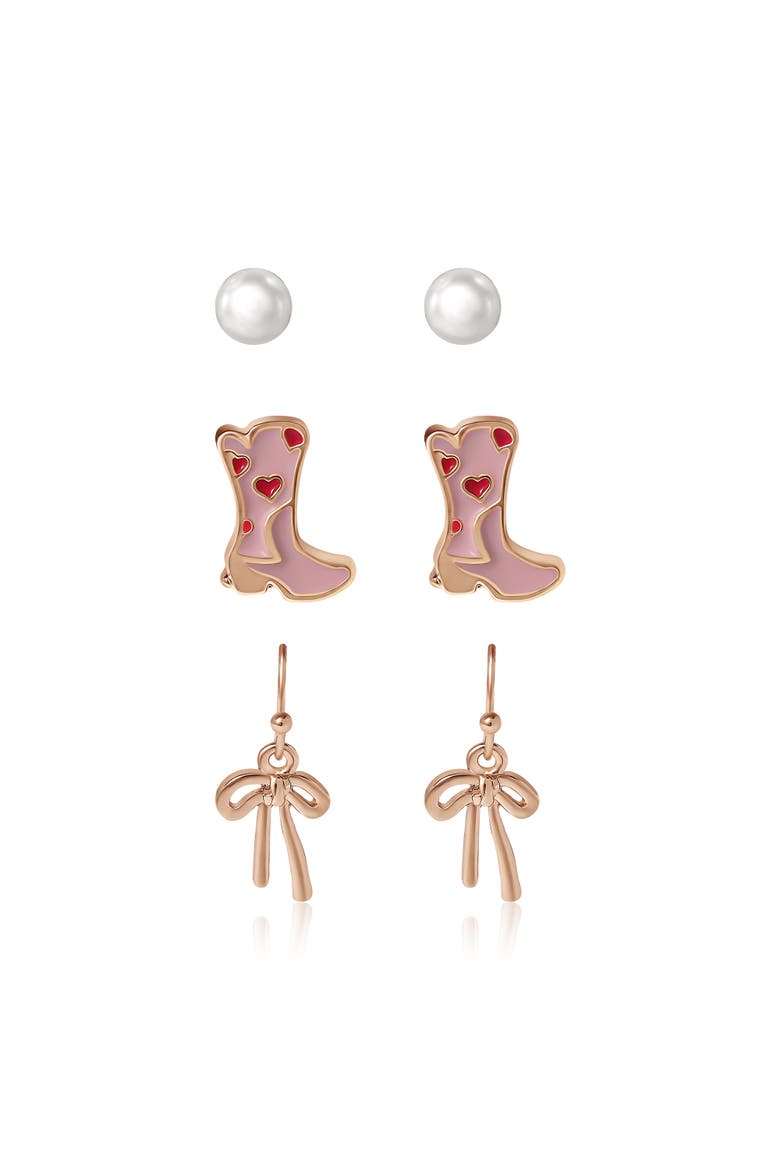 Kids 3-Pair Earring Set, Main, color, pink, red, gold