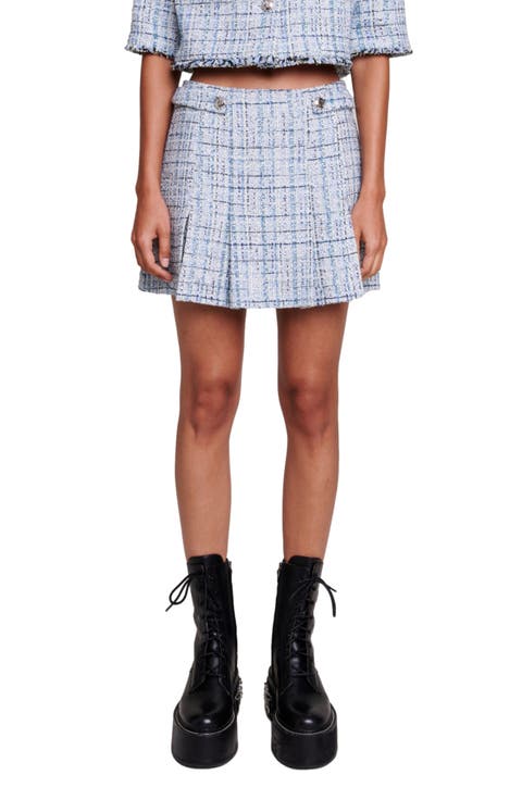 Pleated Tweed Miniskirt