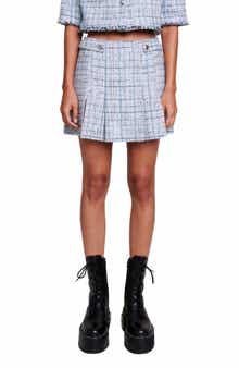 maje Pleated Tweed Miniskirt