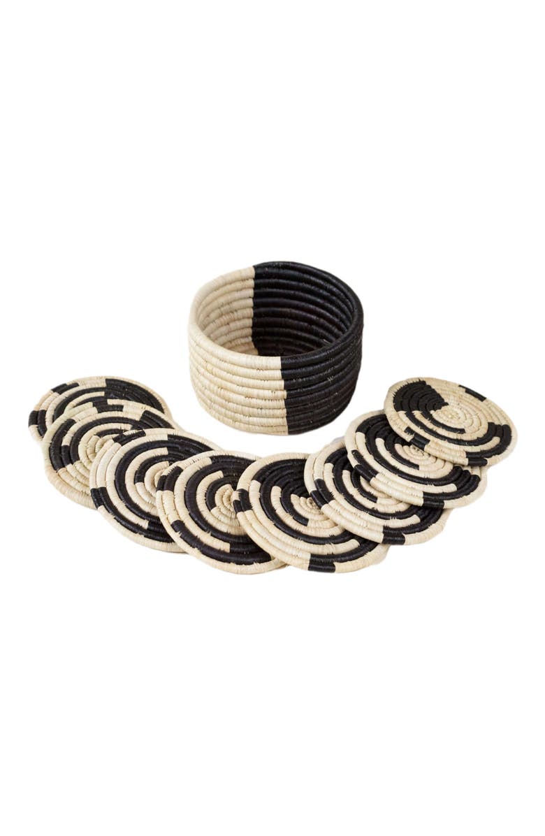 indego africa Split Mini Basket Set of 8 Coasters, Main, color, Natural And Black