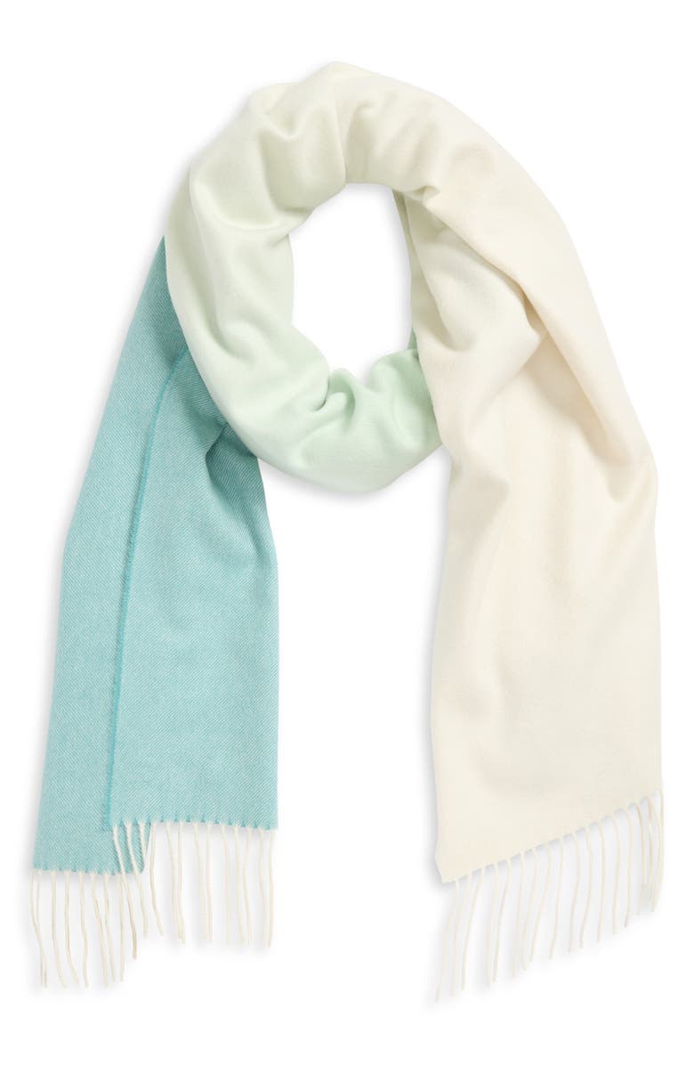 Johnstons of Elgin Block Check Cashmere Fringe Scarf, Alternate, color, White