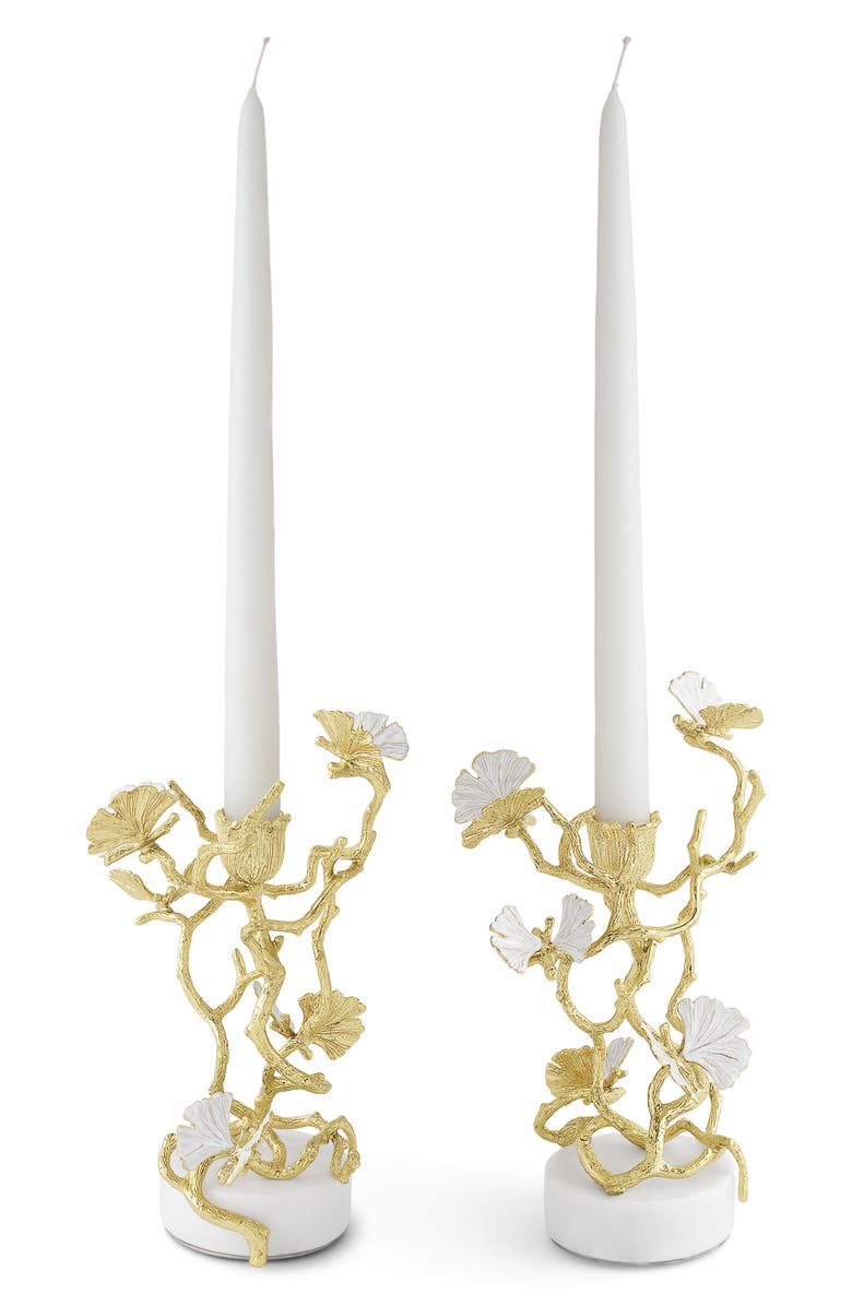 Michael Aram Butterfly Ginkgo Set of 2 Candleholders, Alternate, color, White/ Gold