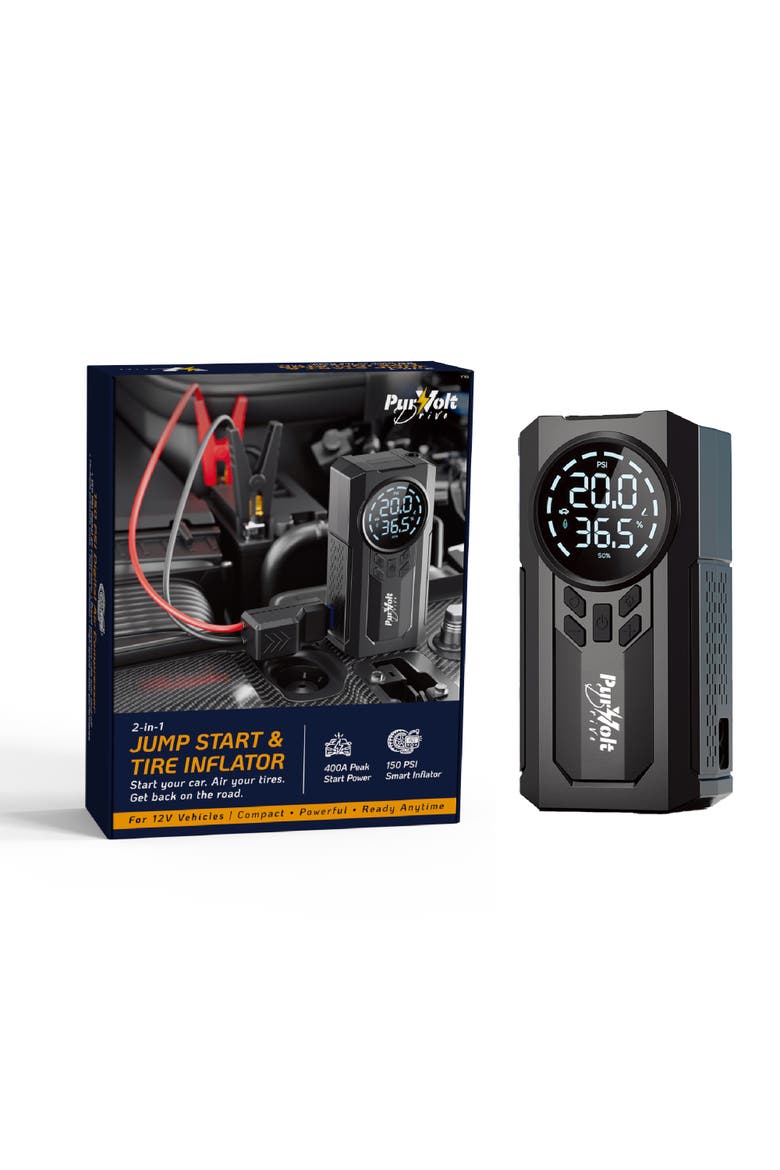 2-in-1 Car Jump Starter & Tire Inflator, Main, color, Black