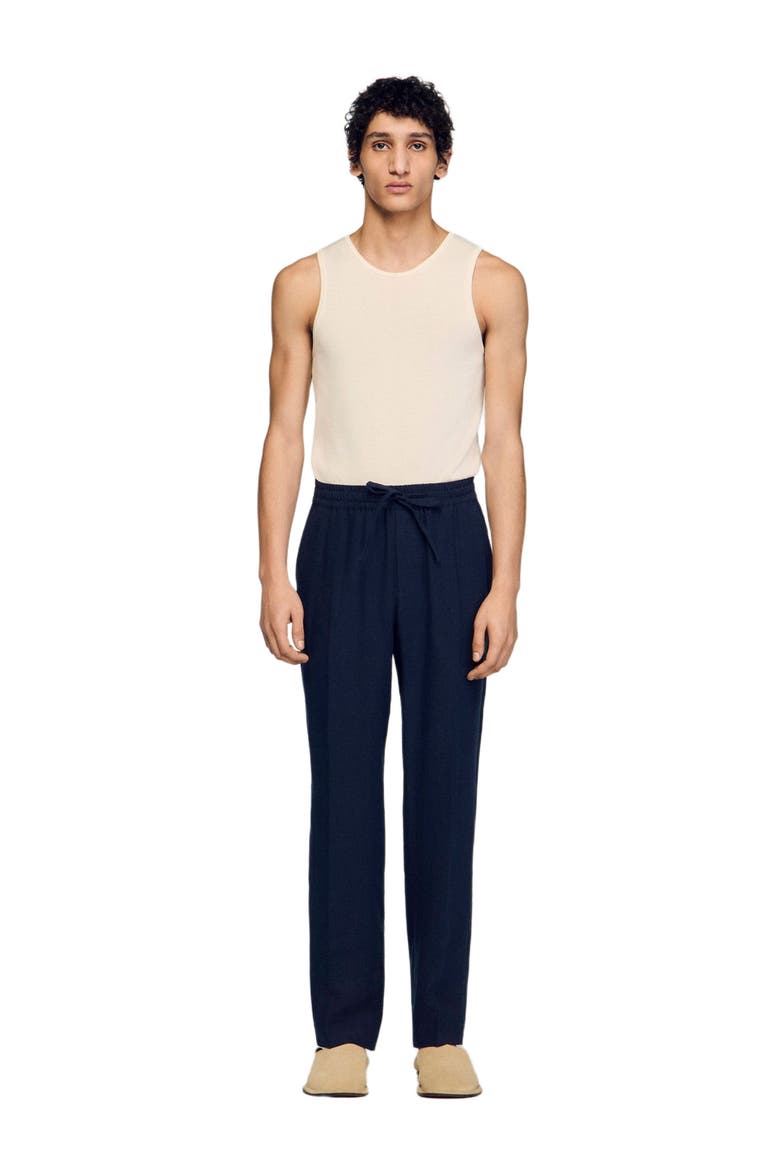 Straight-leg linen trousers, Alternate, color, Navy blue