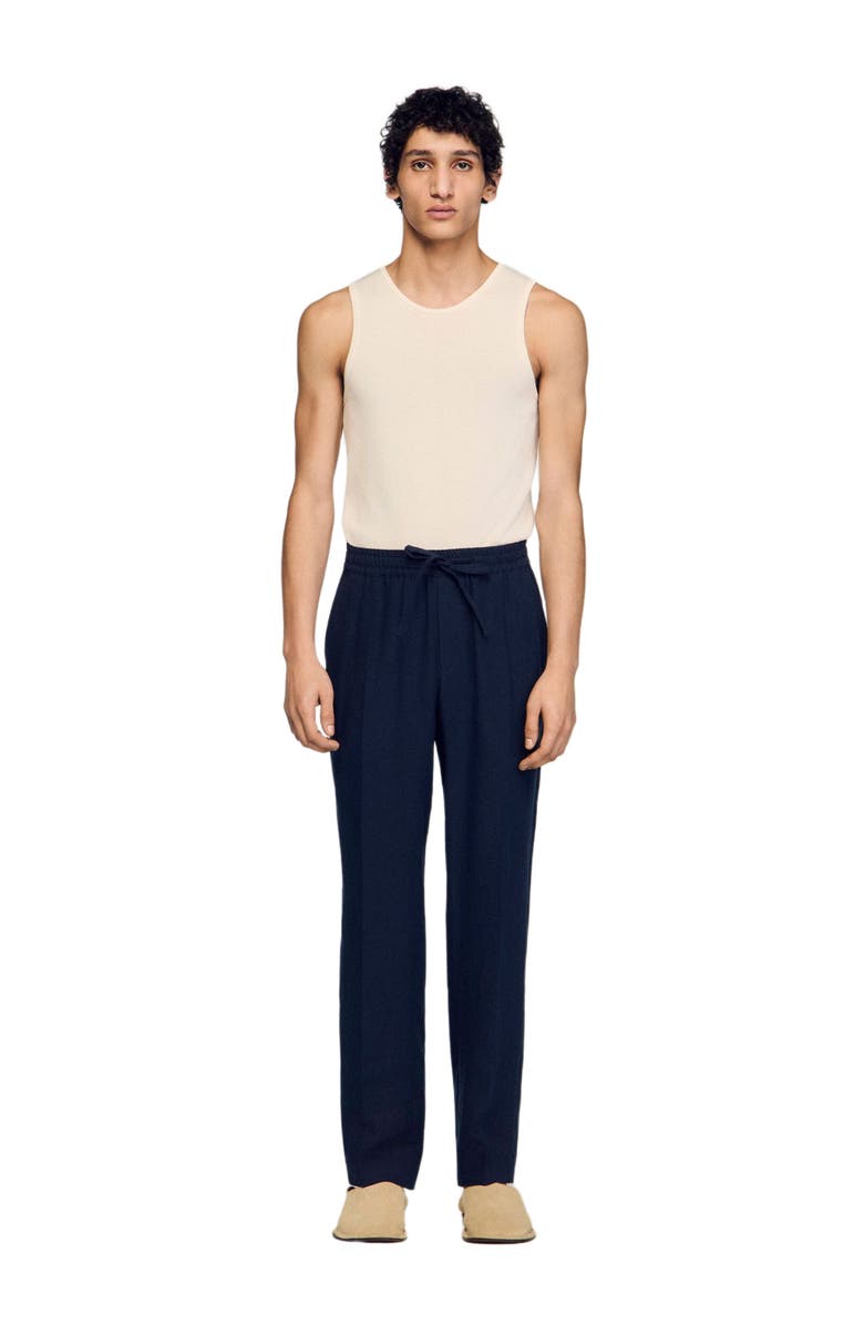 SANDRO Straight-leg linen trousers, Alternate, color, Navy Blue