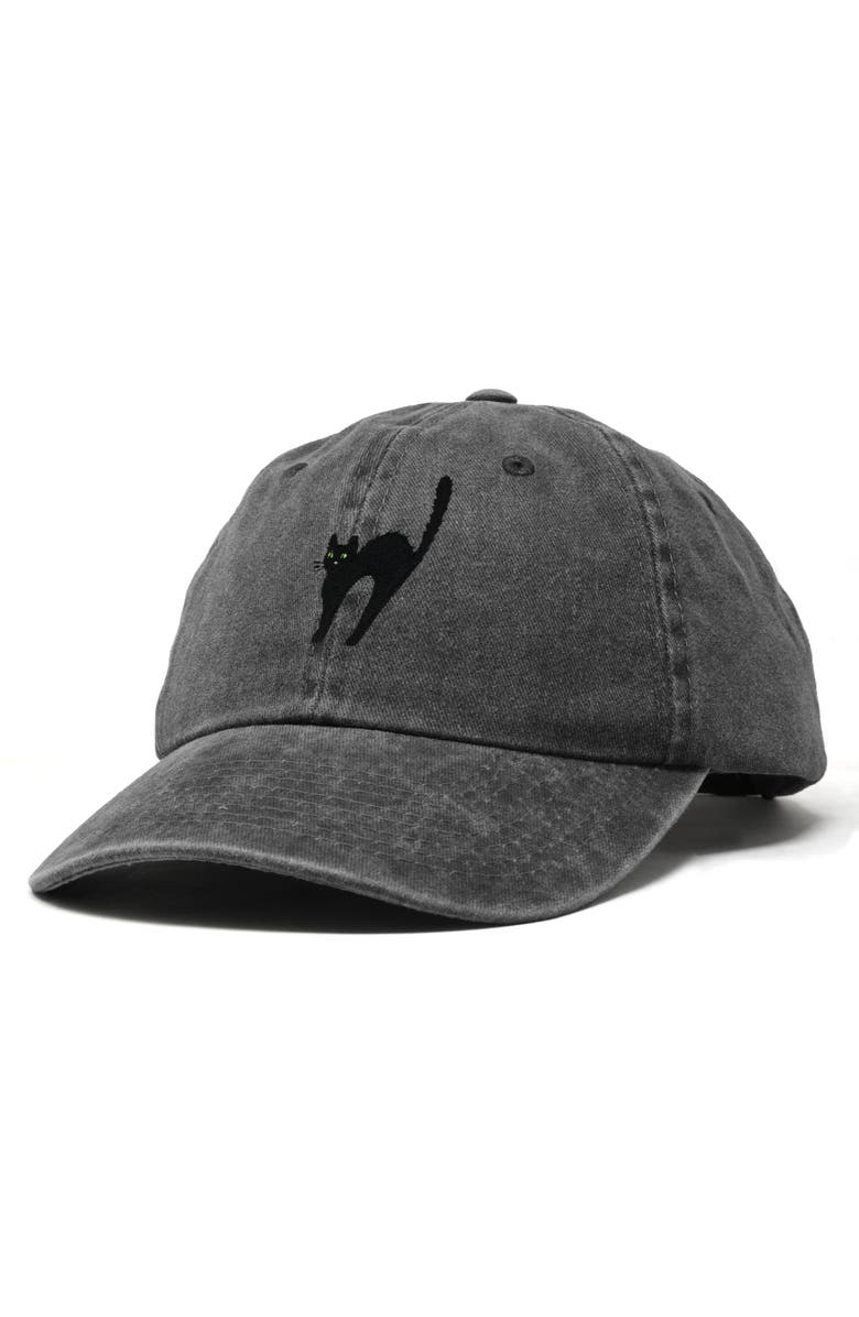 Dalix Black Cat Embroidered Casual Hat, Alternate, color, Washed Black