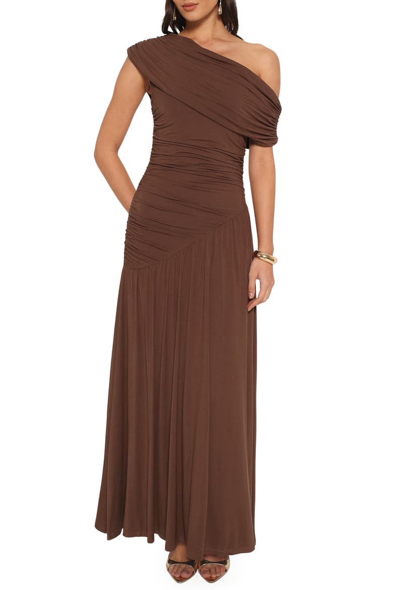 Sharmay Off the Shoulder Maxi Dress, Main, color, BROWN