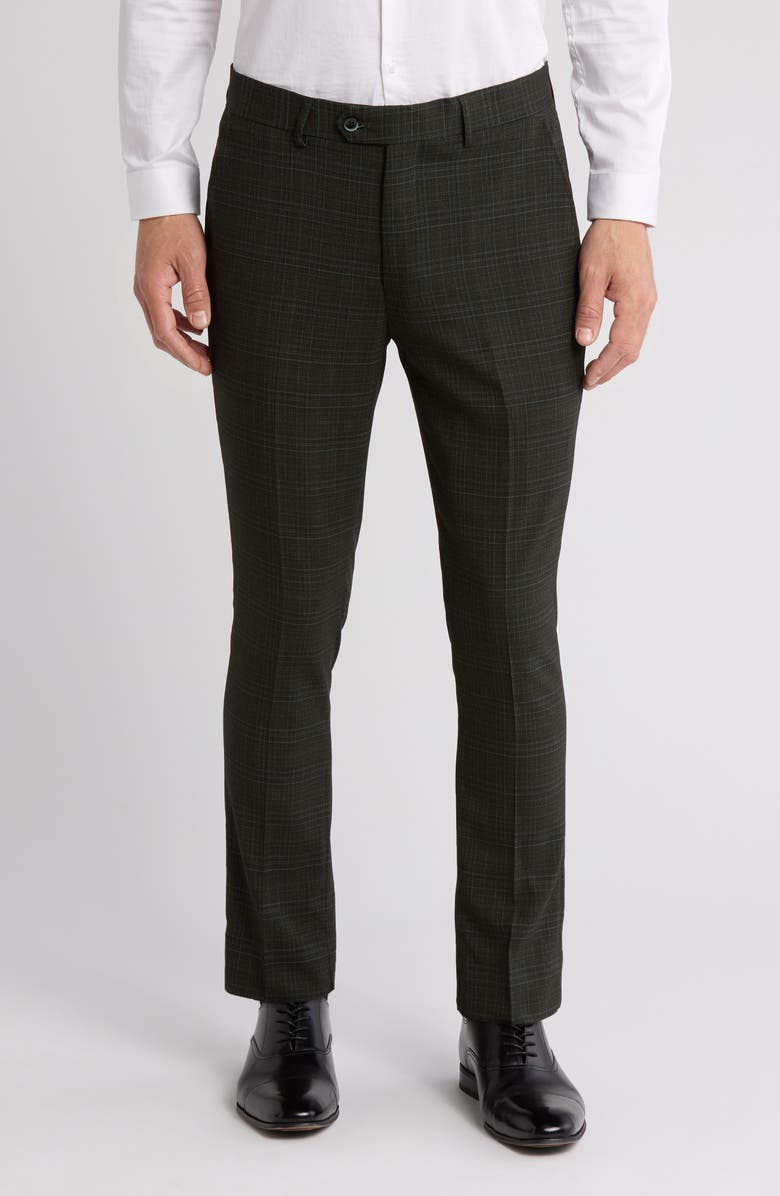 Tahari Plaid Slim Fit Dress Pants, Main, color, Dark Green
