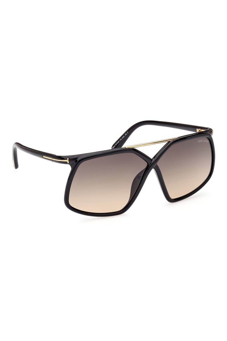 Meryl 64mm Gradient Polarized Oversize Square Sunglasses, Alternate, color, SHINY BLACK GOLD / SMOKE SAND