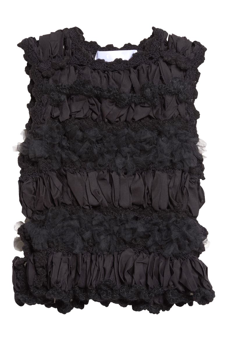 Hairpin Lace Crochet Sleeveless Top, Main, color, BLACK