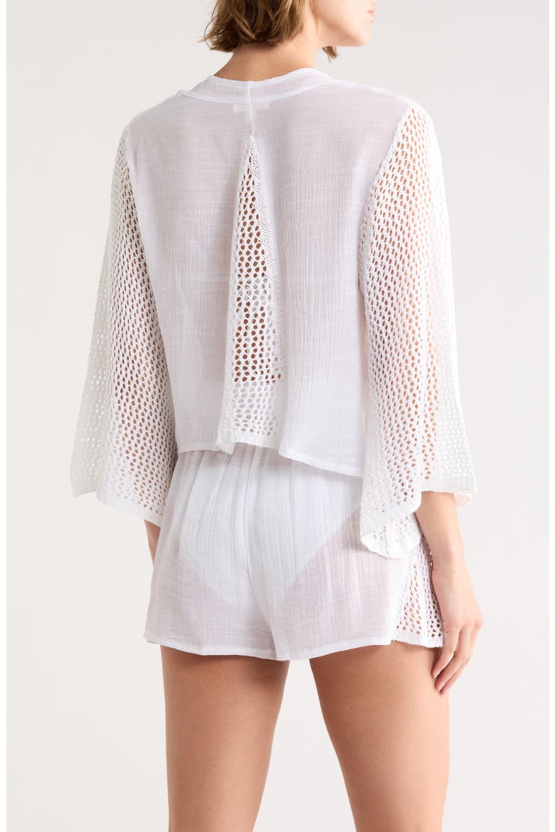 Tie Front Bell Sleeve Cover-Up Top, Alternate, color, WHITE