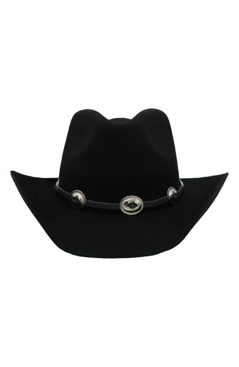 MODERN MONARCHIE Texan Buckle Trim Wool Cowboy Hat, Main, color, Black