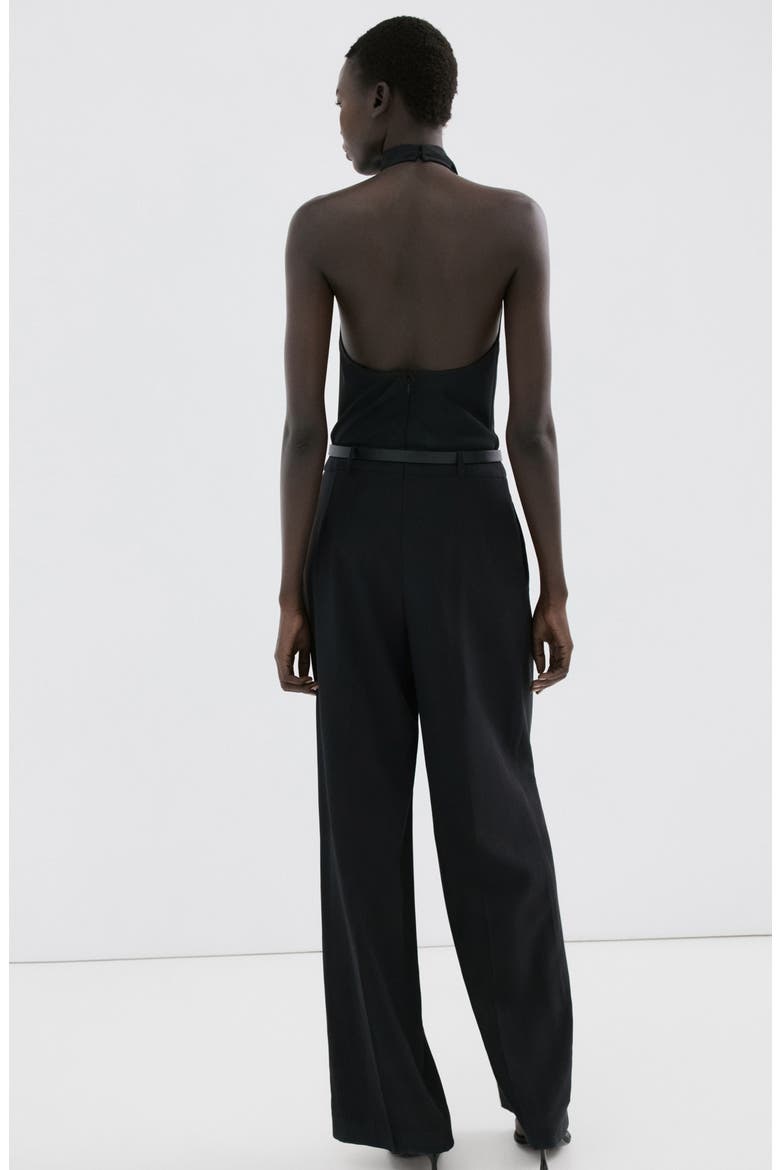 Halter Neck Belted Jumpsuit, Alternate, color, BLACK