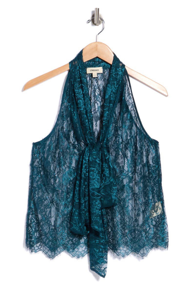 Reece Tie Neck Lace Sleeveless Blouse, Alternate, color, DEEP TEAL