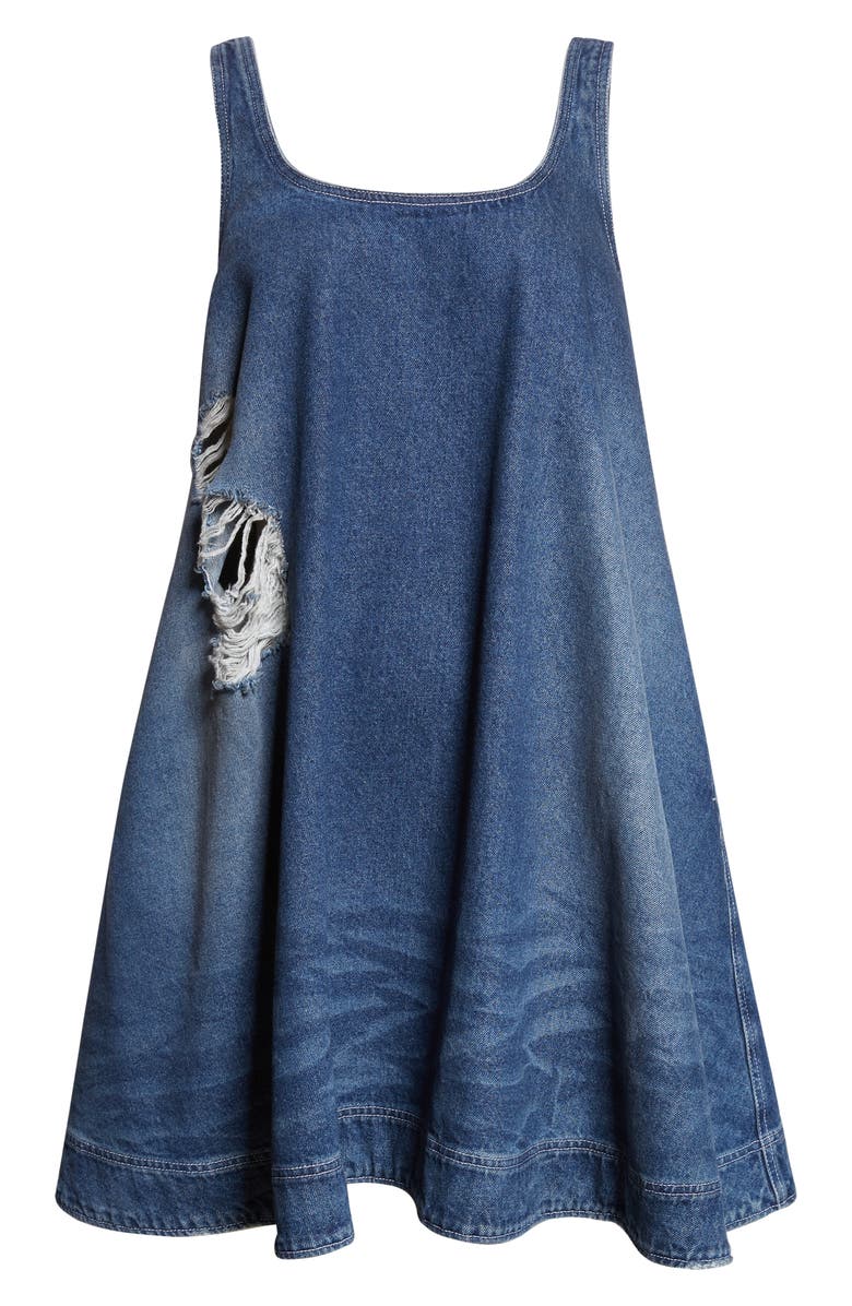 Simone Rocha Embellished Distressed Denim A-Line Dress, Alternate, color, Distressed Blue