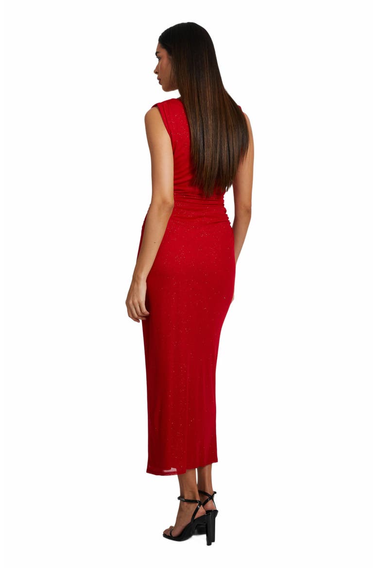 Glitter Mesh Boat Neck Midi Dress, Alternate, color, Red