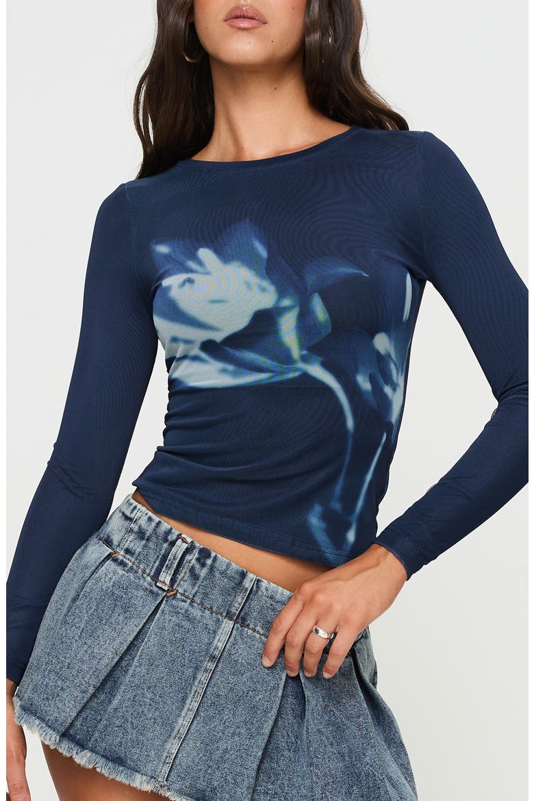 Raldor Floral Graphic Mesh Top, Main, color, NAVY