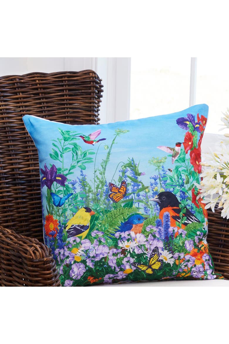 Bird Garden Paradise HD Printed Indoor/Outdoor Accent Throw Pillow 18" x 18", Alternate, color, Blue