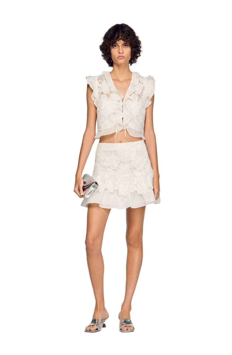SANDRO Short guipure skirt, Alternate, color, White