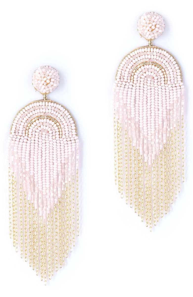 Deepa Gurnani Circe Beaded Fringe Drop Earrings, Main, color, Baby Pink
