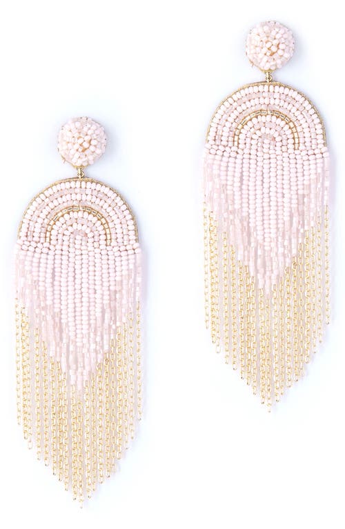 Deepa Gurnani Circe Beaded Fringe Drop Earrings In Baby Pink