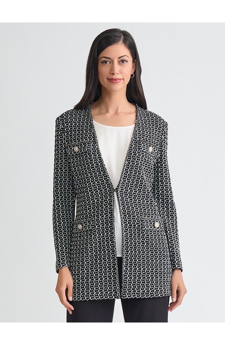 Misook Heritage Jewel Trim Tweed Knit Jacket, Main, color, Black/White
