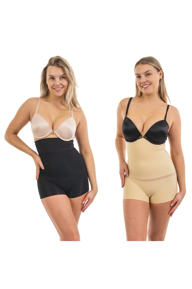 2-Pack Extra High Waist Shaping Boyshorts, Alternate, color, BLACK/ NUDE