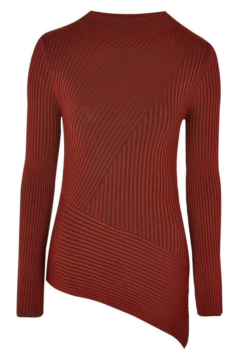 Asymmetrical Ribbed Sweater, Alternate, color, RUST