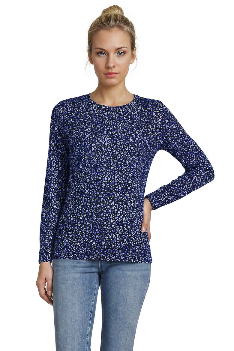 Tall Supima Cotton Long Sleeve Crewneck T-Shirt, Main, color, Clear Blue/Navy Ditsy Floral