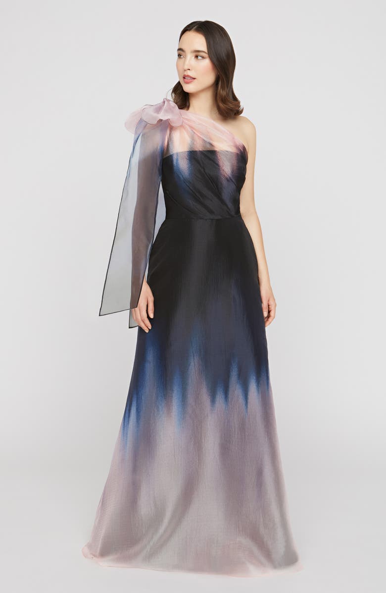 Kay Unger Victoria One Shoulder Satin Ombré Gown, Alternate, color, Black/ Tea Rose