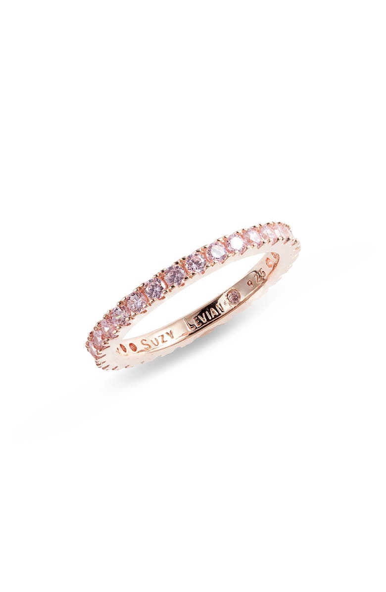 SUZY LEVIAN Rose Sterling Silver Pink Cubic Zirconia Stackable Thin Eternity Band Ring, Main, color,