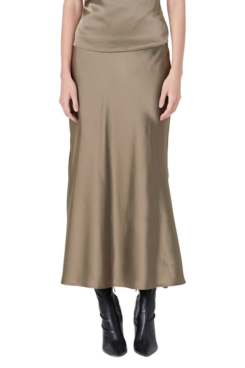 Bias Cut Satin Maxi Skirt, Main, color, ESPRESSO