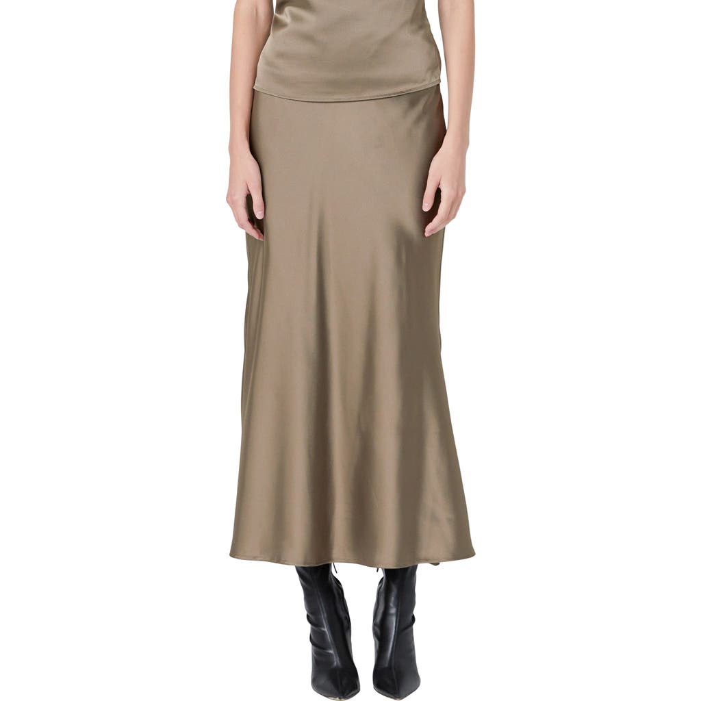 Endless Rose Bias Cut Satin Maxi Skirt in Espresso