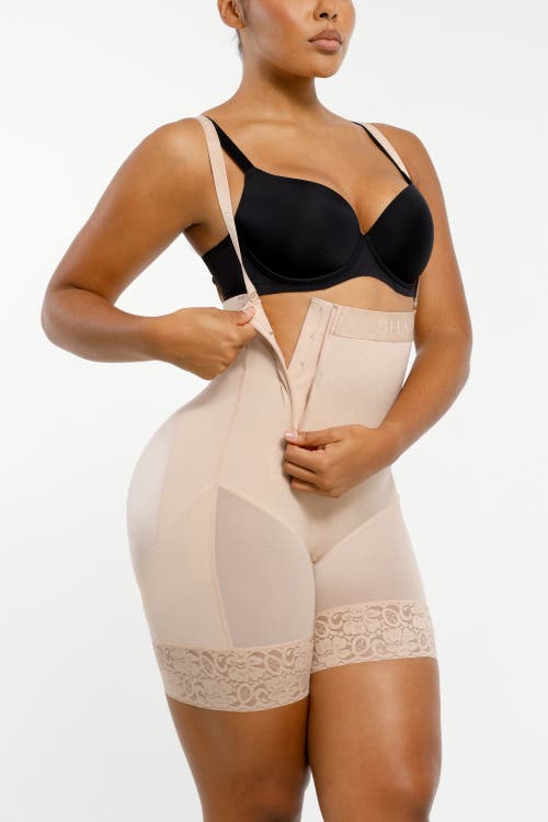 Shapellx Postpartum Side Zipper Support Shorts In Pinkish Beige