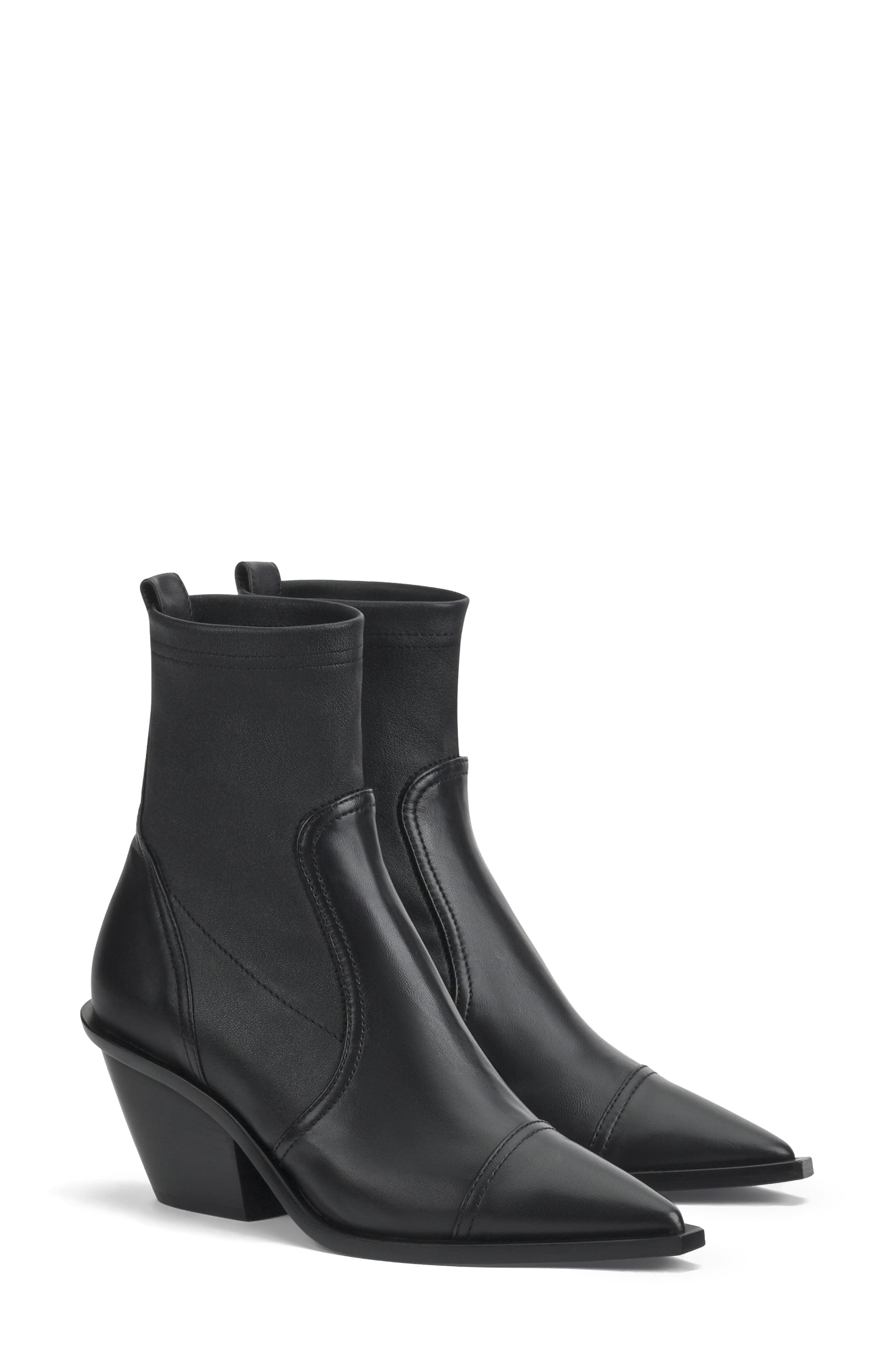 Roberta Stretch Pointed Cap Toe Bootie, Main, color, BLACK NAPPA