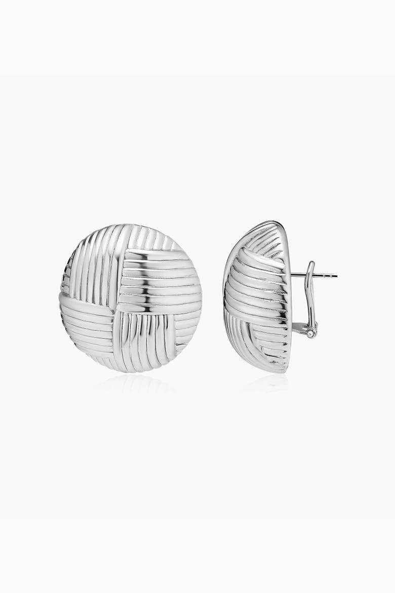 Sterling Silver Woven Button Earrings, Alternate, color, Silver