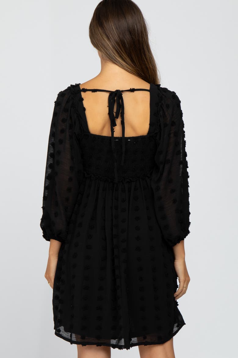 Textured Dot Smocked Square Neck Chiffon Dress, Alternate, color, Black