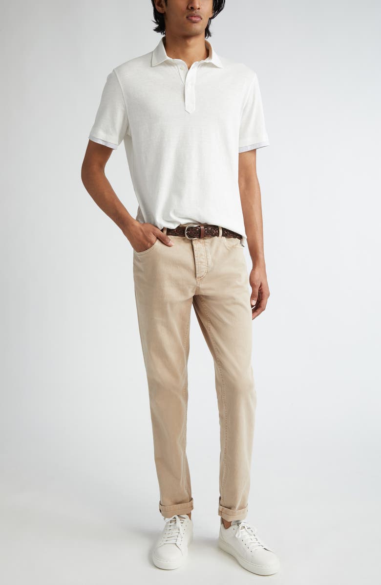 Brunello Cucinelli Contrast Trim Linen & Cotton Polo, Alternate, color,