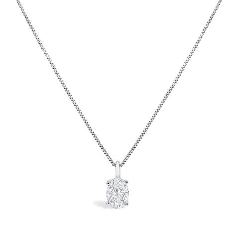 14k Gold 1/2 Cttw Lab Grown Oval Solitaire Diamond Pendant Necklace