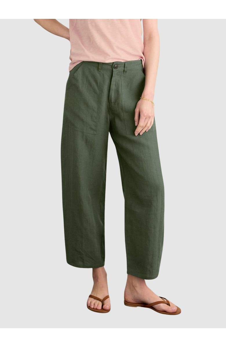 Baukjen Brett Linen Barrel Leg Trousers, Main, color, Deep Khaki