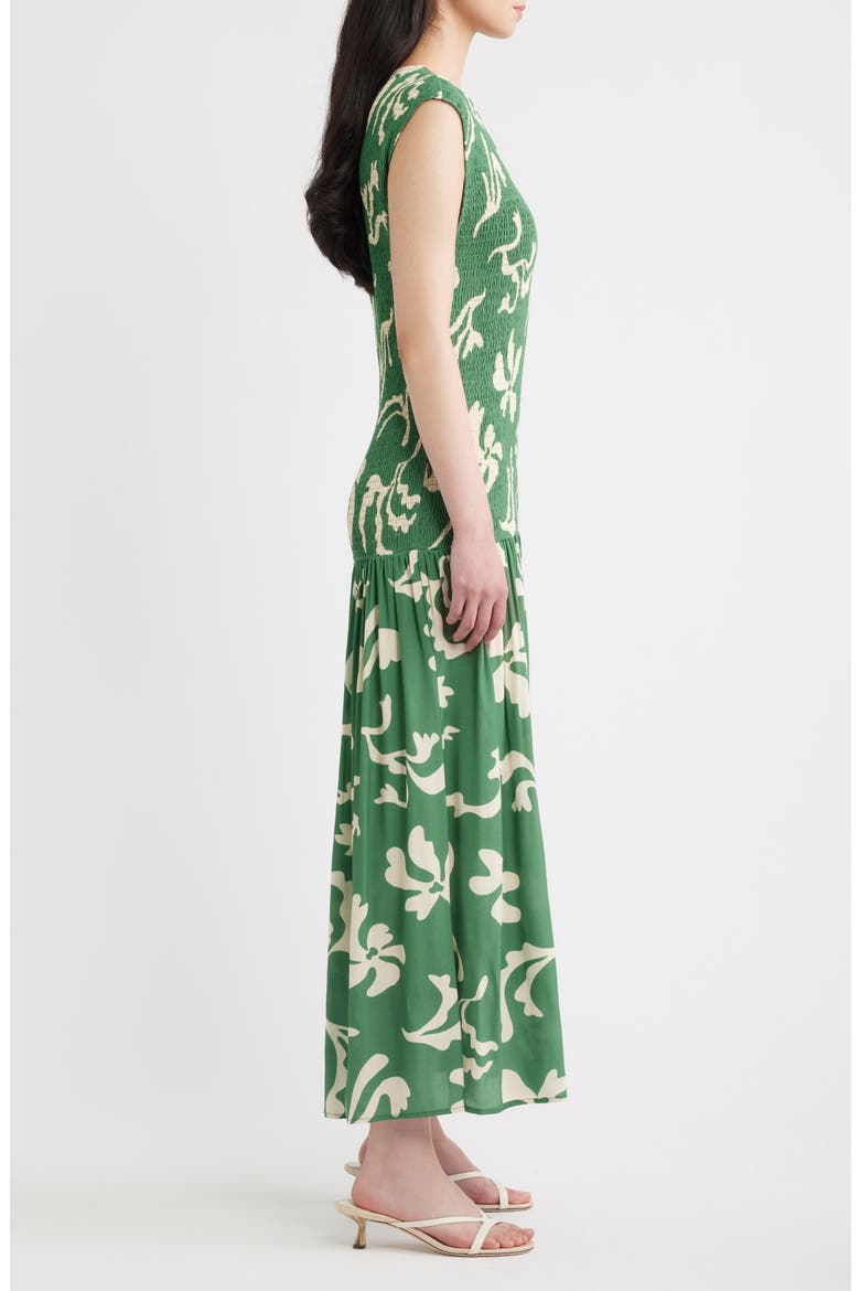 Leilani Floral Smock Bodice Maxi Dress, Alternate, color, GREEN