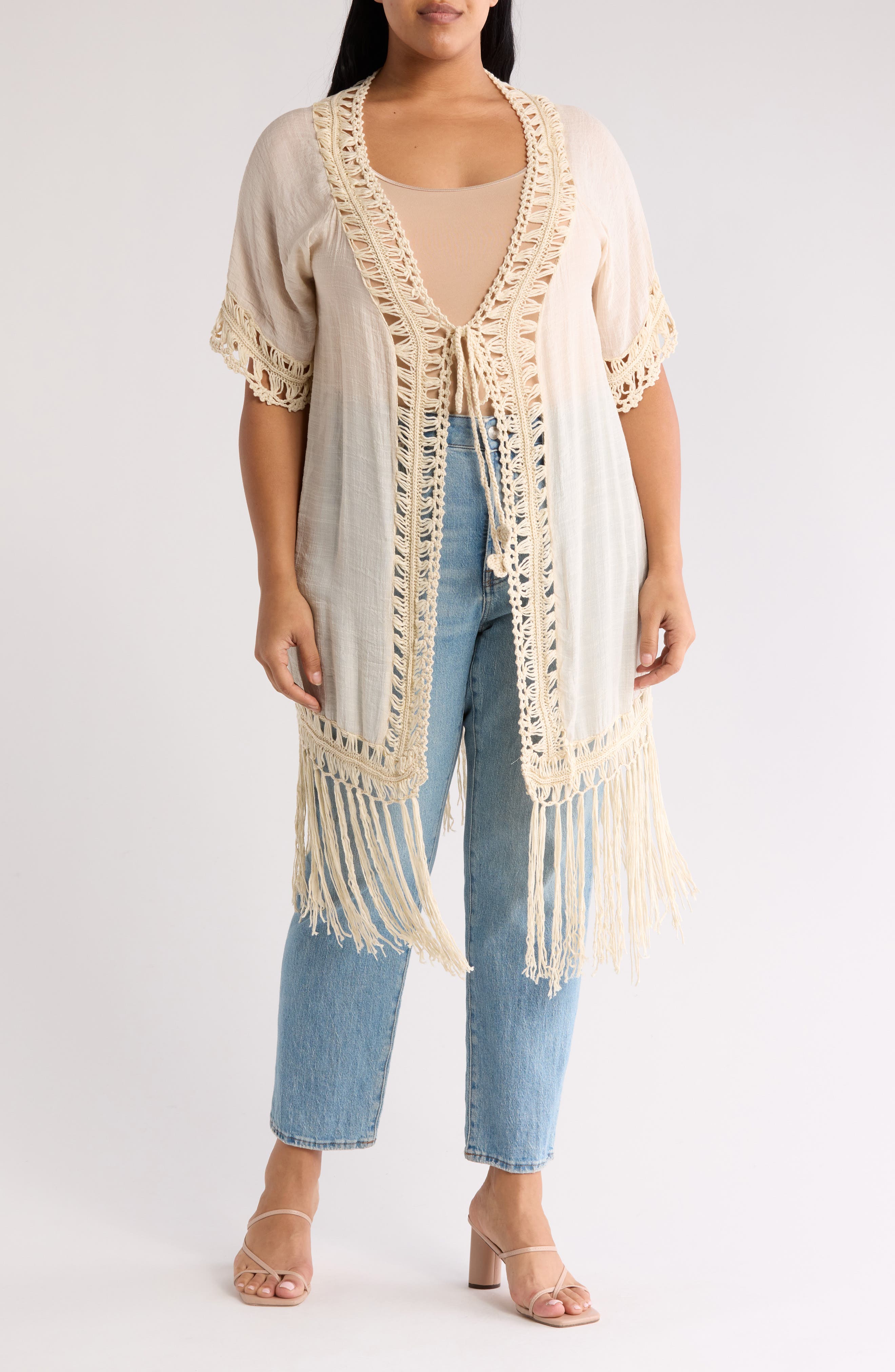 Crochet Trim Fringe Hem Duster - image 3